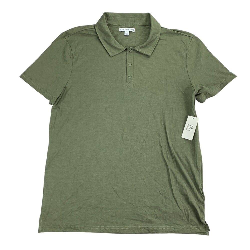 And Now This Mens Slim Fit Knit Short Sleeve Polo Shirt Olive Night Green XL
